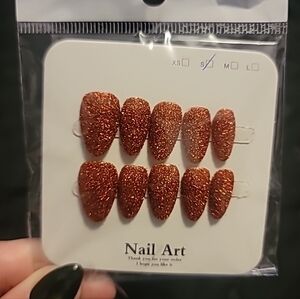 Handmade Copper Glitter Press On Nails Size Small (002)